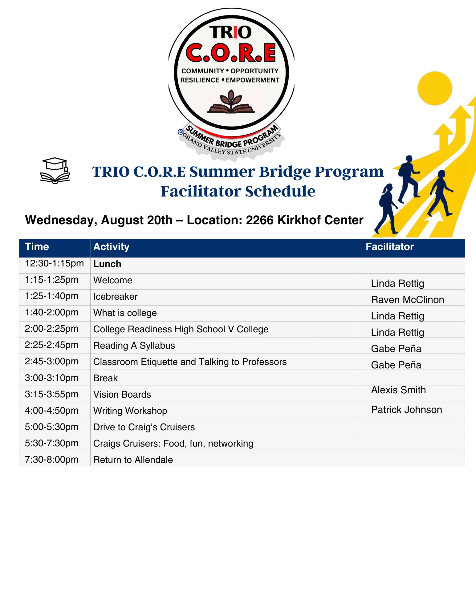 Bridge program day one schedule